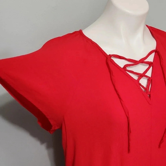 Madewell Red Lace-Up Tunic Dress - Picture 5 of 11